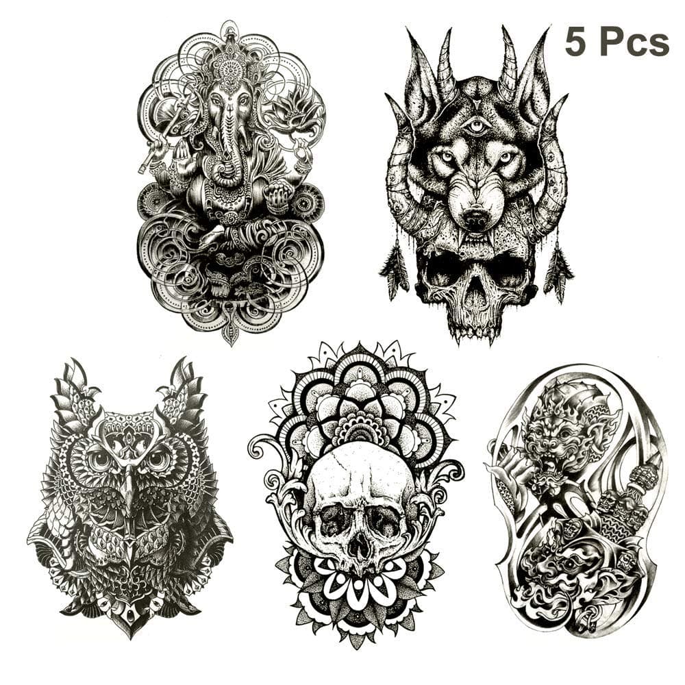 5 Sheets Extra Large Temporary Fake Arm Chest Shoulder Tattoos, Fashion Temporary Tattoo Transfer Stickers Man & Women Waterproof Removeable Non-Toxics & Safe All Skin