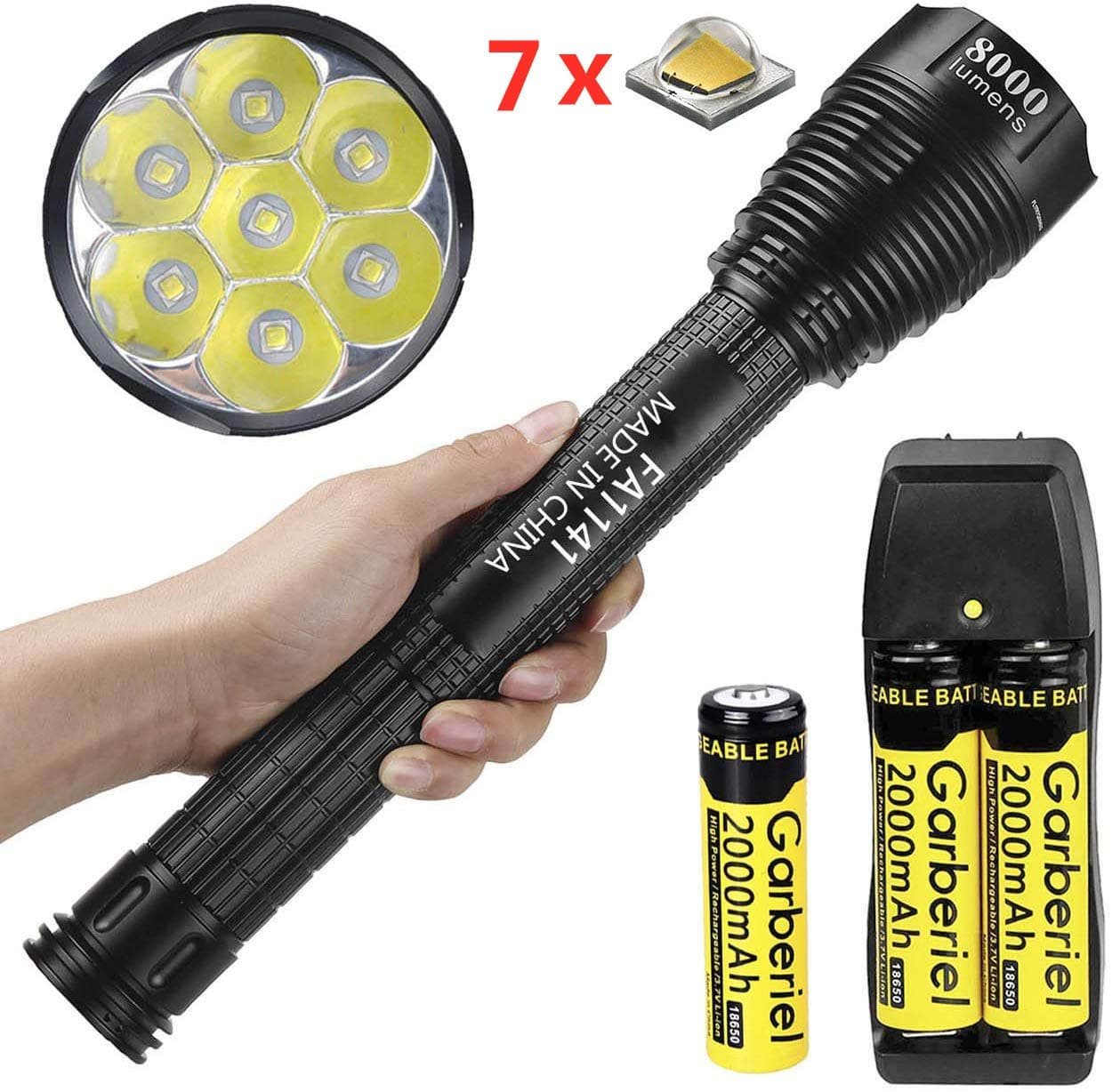 8000 Lumens Rechargeable Flashlight Super Bright XML-T6 LED Tactical Waterproof 5 Modes with Rechargeable Batteries and Charger for Outdoor Camping Emergency