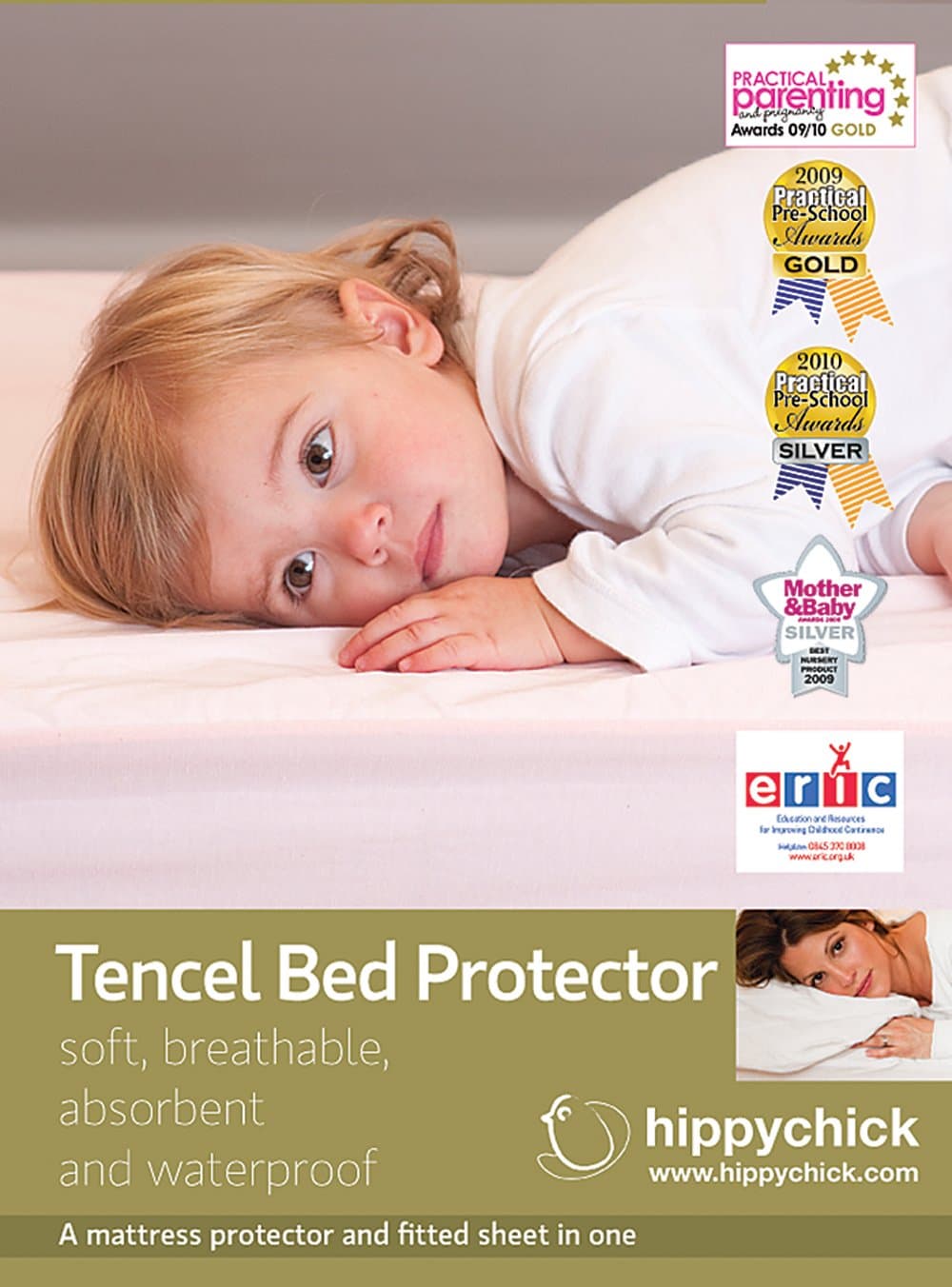 Hippychick Tencel Fitted Mattress Protector - Cot Bed (70x140cm, White)