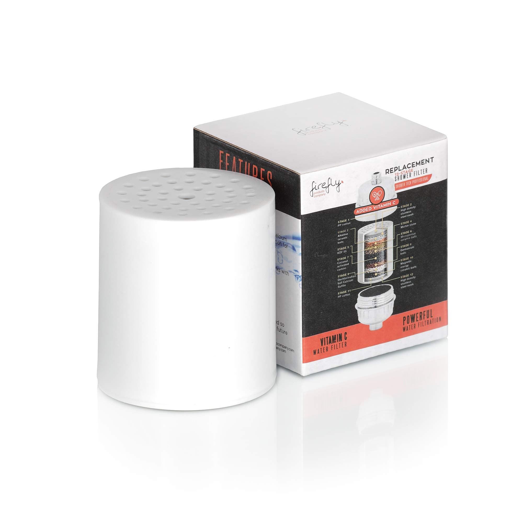 Shower Tech Pro Replacement Shower Filter Cartridge | Hard Water Softener, Metal, Chlorine, Chloramine, Fluoride, Carbon, Sulfur Remover | 12 Stage Filtration, Universal Fit, High Pressure Purifier