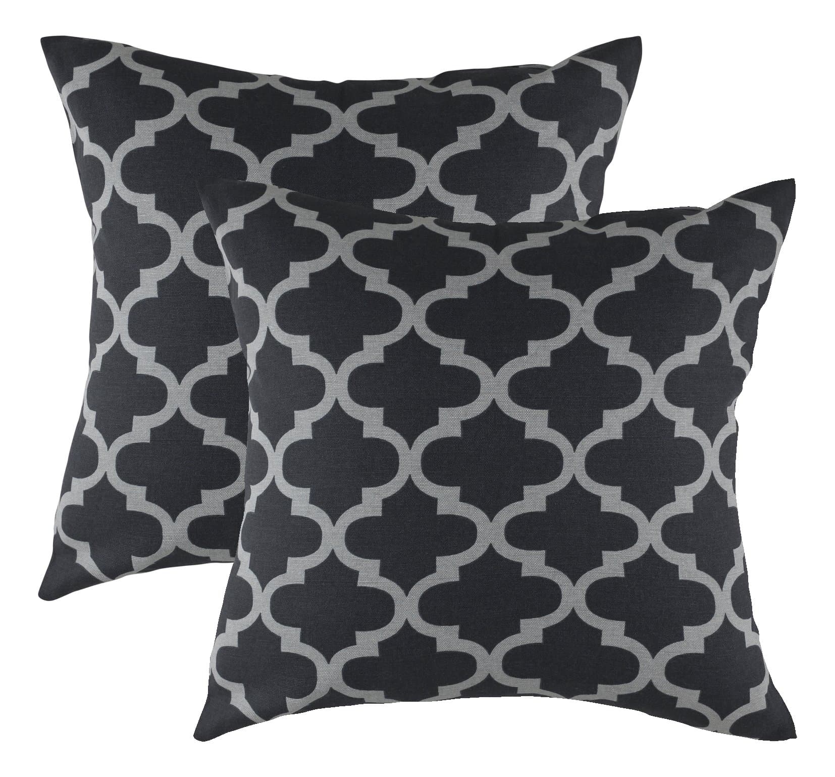 TreeWool (2 Pack Trellis Accent Cotton Canvas Cushion Covers (45 x 45 cm, Black & Grey)