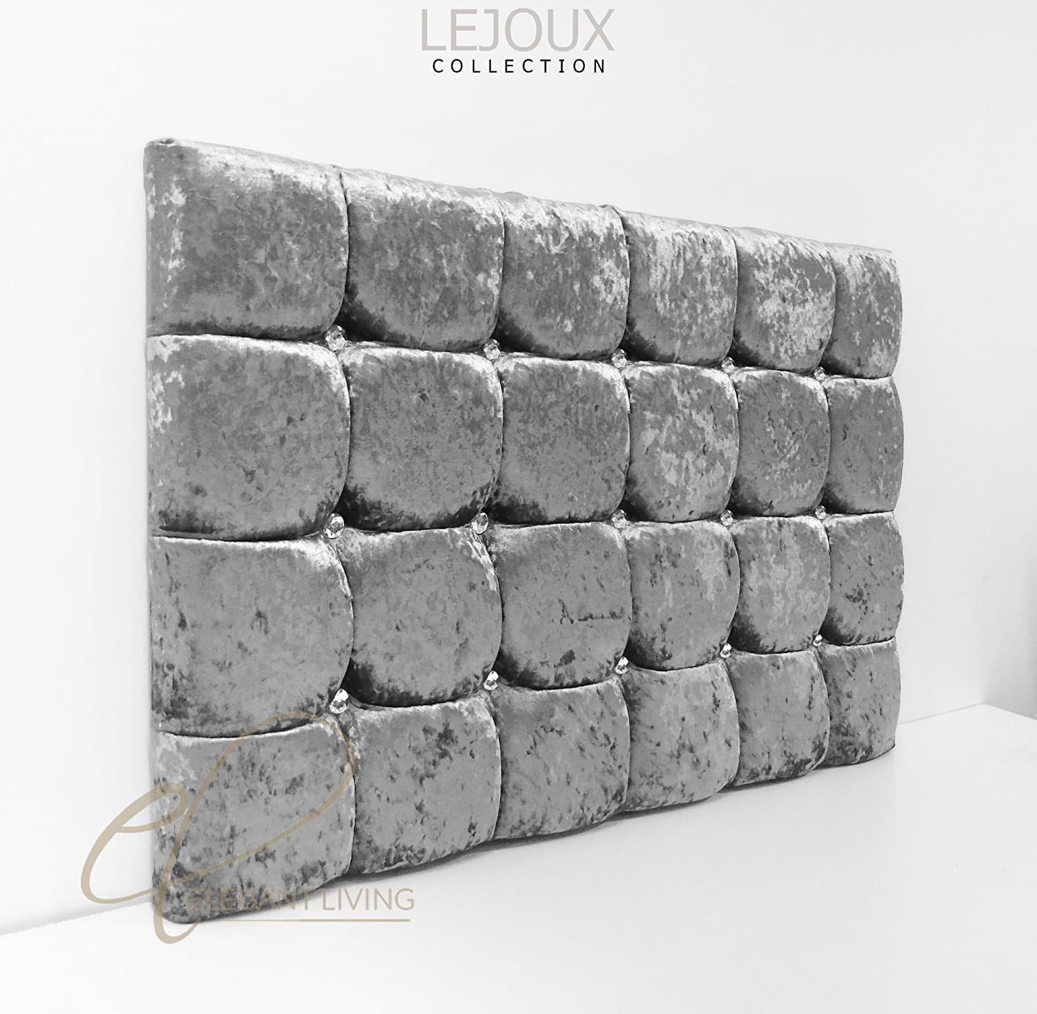 Collection Super Cube Luxury Designer Headboard Bed Head in Crushed Velvet in Single Double King (Grey, 4ft6 (Double) 24 Inches High)