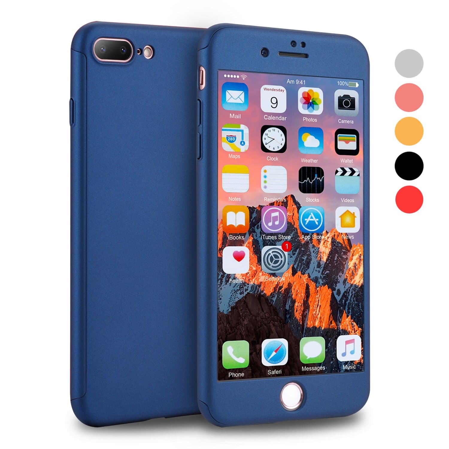 iPhone 7 Plus Case, VANSIN 360 Full Body Protection Hard Slim Case Coated Non Slip Matte Surface with Tempered Glass Screen Protector for Apple iPhone 7 Plus (5.5-inch) - Navy Blue