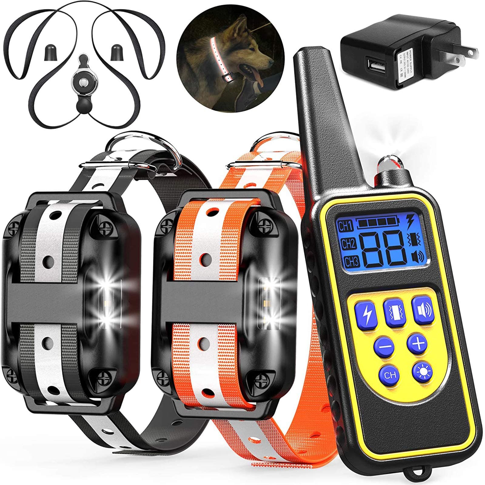 Veckle Dog Training Collar, 2600ft Rechargeable Shock Collar for 2 Dogs Waterproof Dog Shock Collar with Remote, LED Light, Beep, Charger, Vibration Dog Electronic Collar for Large and Medium Dogs