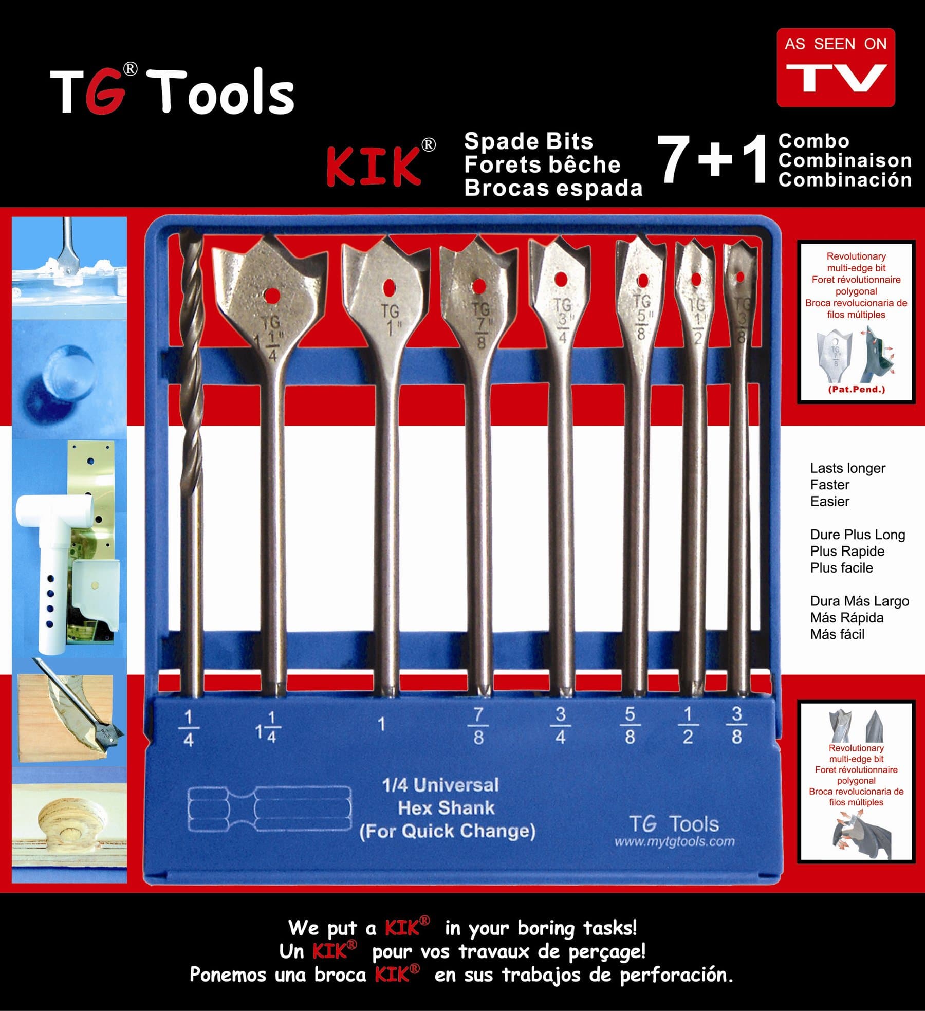 TG Tools WSJ:008002 7+1 piece KIK Spade Drill Bit Set.