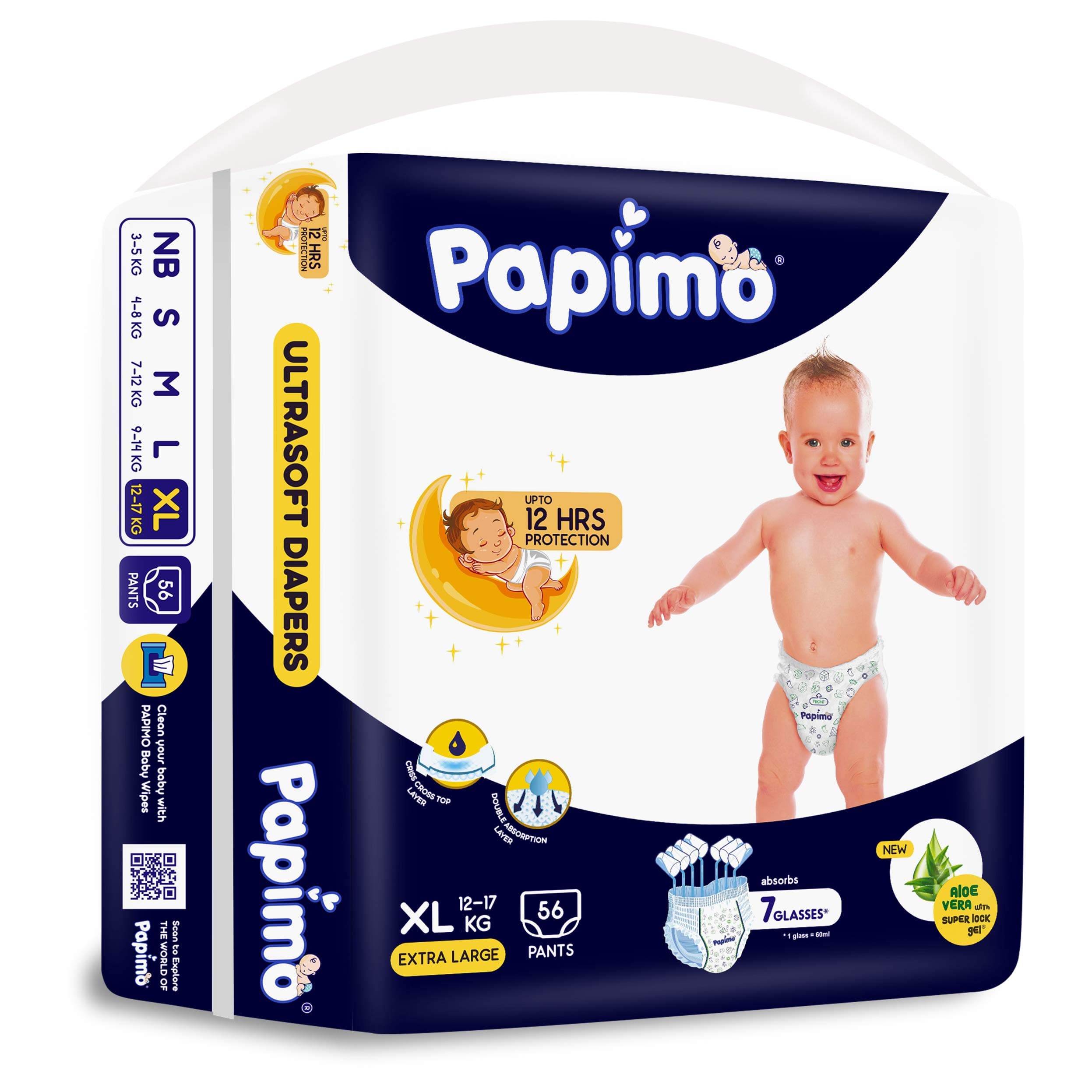 Papimo Baby Xtra Large Size Diaper Pants, 56 Count