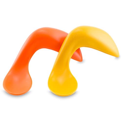 Kizingo Toddler Spoon - Curved Self-Feeding Learner Spoon for Toddler Development (Right Hand, Yellow and Orange)