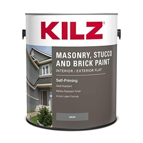 KILZ Self-Priming Masonry, Stucco and Brick Paint, Interior/Exterior, Flat, Gray, 1 Gallon