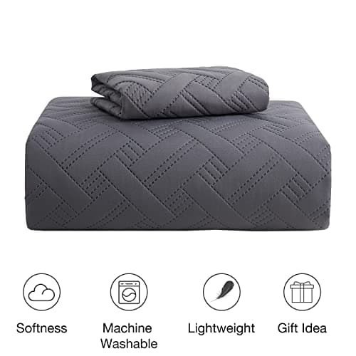 beeweed Quilt Set Super King Size 3 Pieces, Lightweight Microfiber Basket Pattern Bedspreads for All Season, Grey Soft Summer Coverlet Set with Ultrasonic Quilting Technology