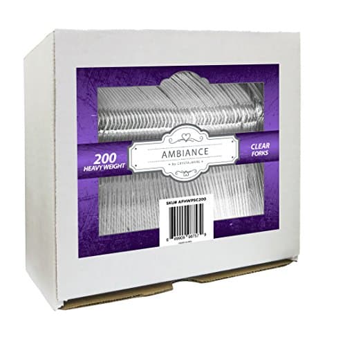 Crystalware, Heavy-Weight Clear Plastic Fork, Durable and Disposable for Party supply or Home Use, (200 Pack)