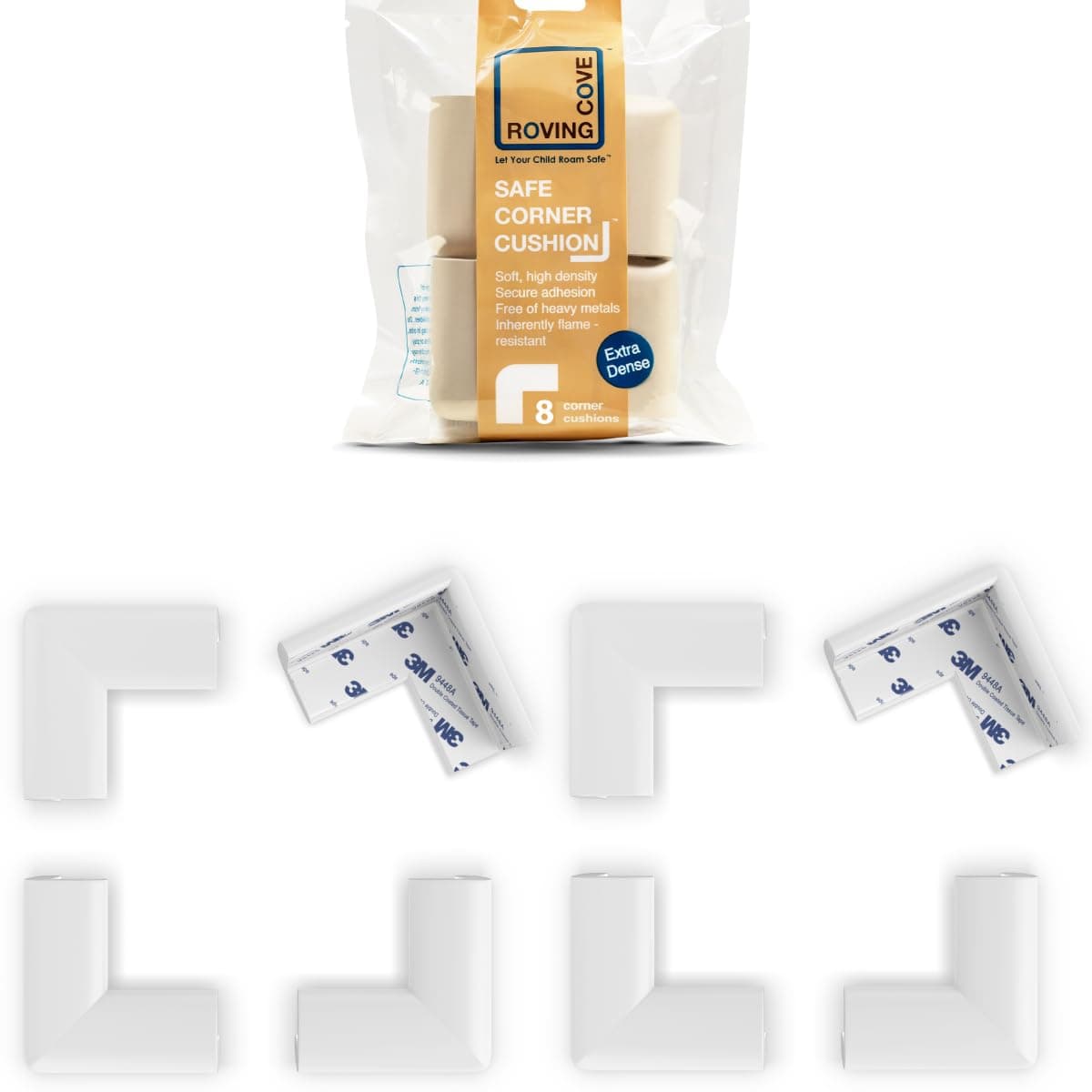 Slimfit Corner Protector for Baby Proofing (8 Small Corners), Soft Rubber Foam Furniture Corner Bumper Guards, 3M Adhesive Pre-Taped, Oyster White (Off White)