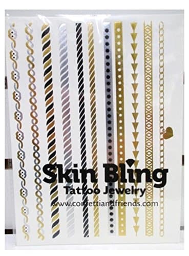 Gold, Silver & Black Temporary Bling Metallic Tattoos, Like Flash Tats -Style 11- 1sheet