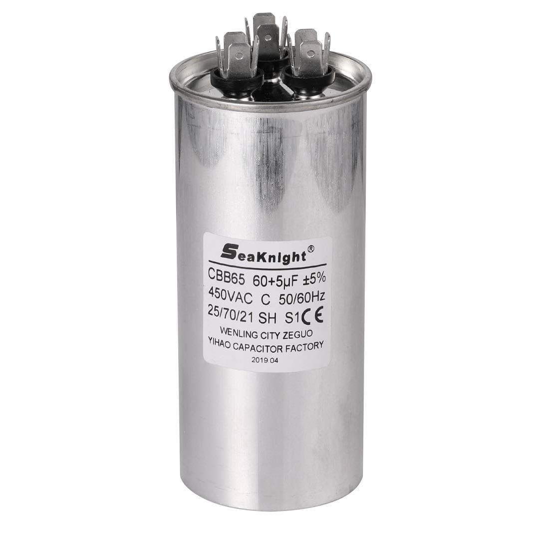 60+5 MFD uF CBB65 Capacitor for Air Conditioner - Round Dural Motor Run Withstand 450V AC