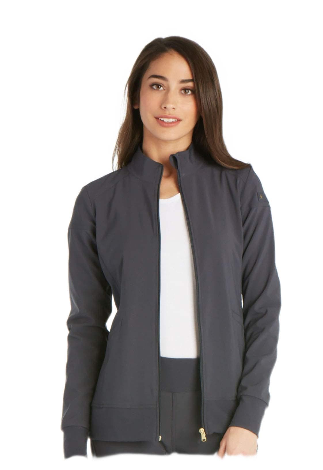 Womens Zip Front Scrub Jacket, 2 Pockets, Princess Seams, Moisture Wicking, 360 Stretch Fabric - CK303