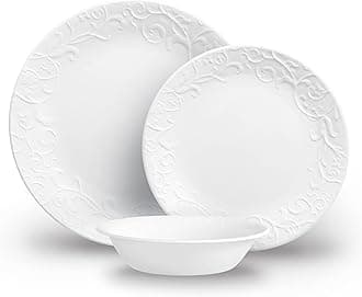 Dinnerware Set (12pc Set, Bella Faenza)-Dinner Set for 4, Includes 4 x: Plates, Side Plates & Bowls, 3 X More Durable, Half The Space & Weight of Ceramic, up to 80% Recycled Glass (1146912)