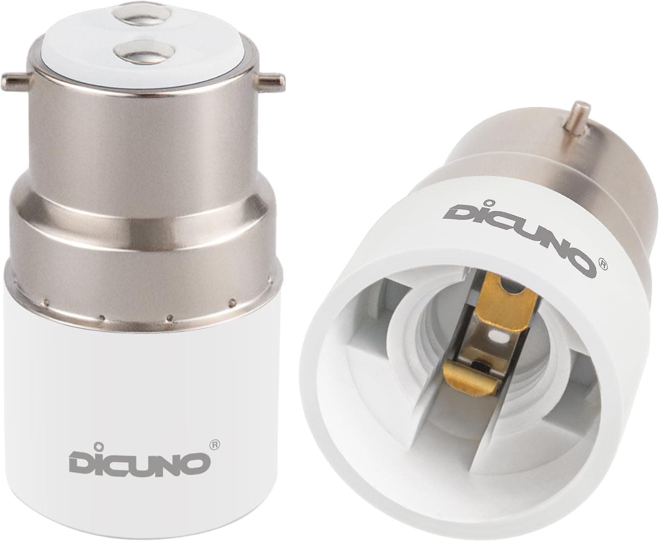 DiCUNO B22 to E14 Socket Converter, Bayonet to Small Screw Adapter, BC to SES Converter, 0-250V, 165℃ Heat Resistant. (2 Packs)