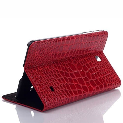 Ceslysun Samsung Galaxy Tab 4 8.0 Case - Book Style Folio Flip Cover Case with Stand for Samsung T330 GALAXY Tab 4 8.0 inch Tablet (Crocodile Red)