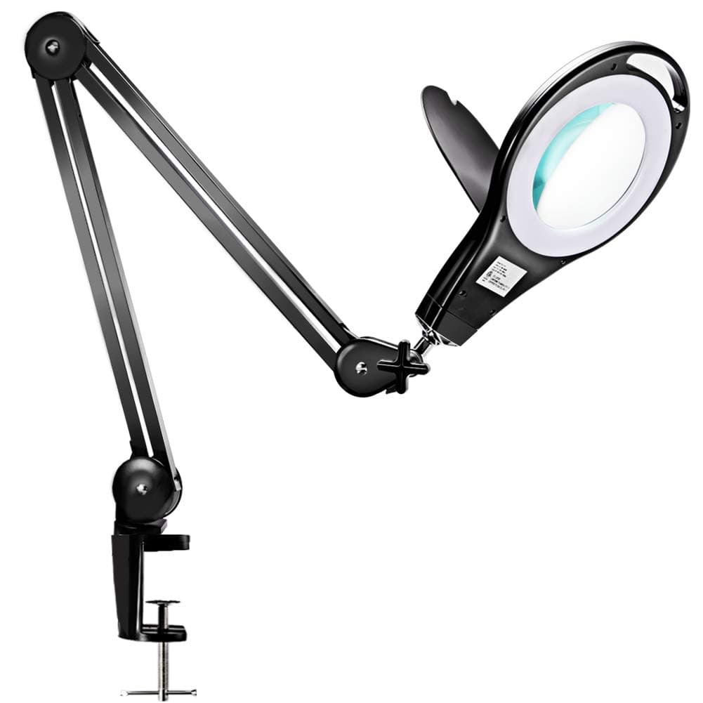 BBOUNDER 5X Pro Magnifying Lamp with Light LED 850 Lumens 6500K Magnifying Light with Adjustable Arms for Workbench, Utility Reading Lights Magnifying Clamp Lamp Hand Free Black