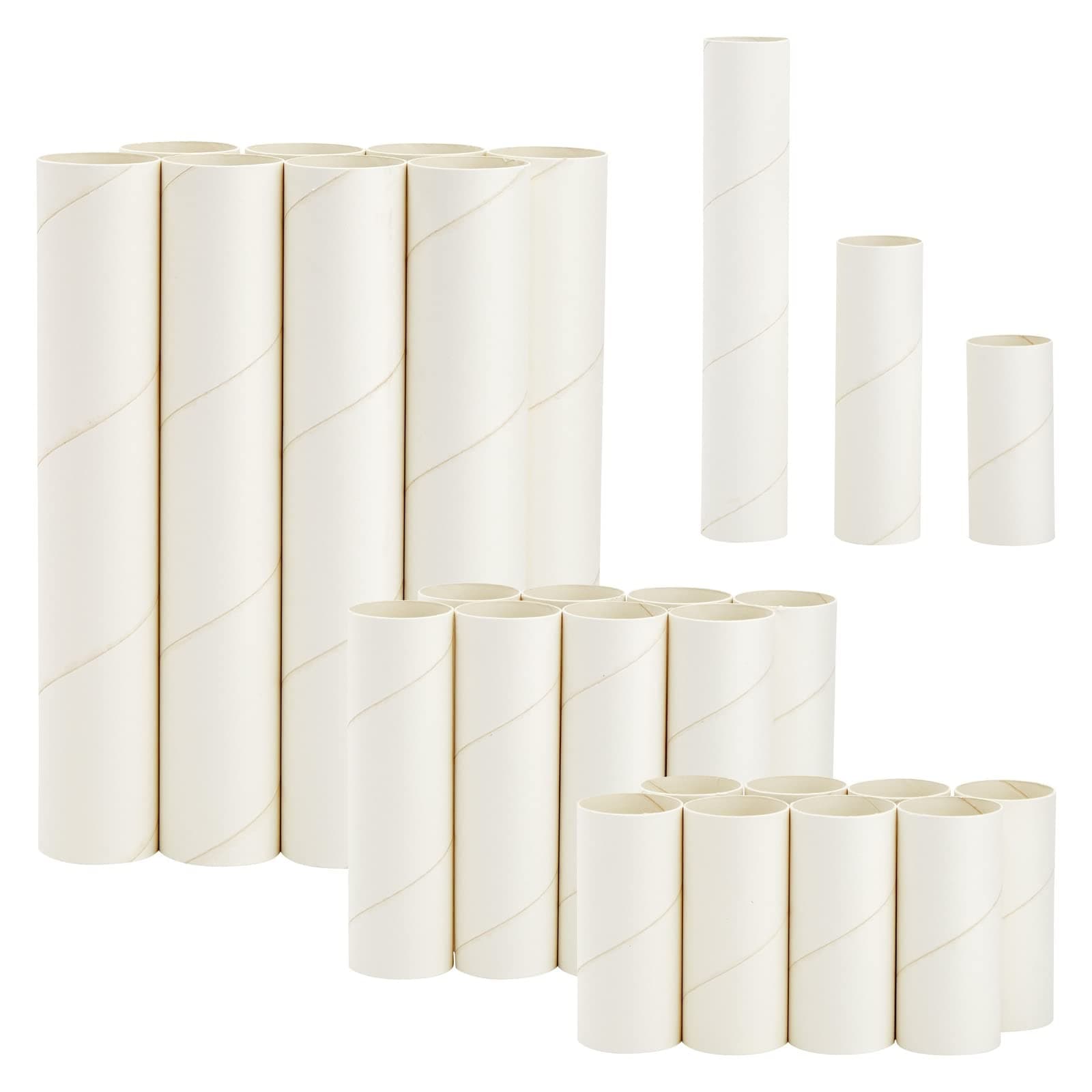 24 White Cardboard Tubes for Crafts, Empty Paper Rolls, Cylinders in 3 Sizes for DIY Art Projects (10.2, 15.2 and 25.4 cm)