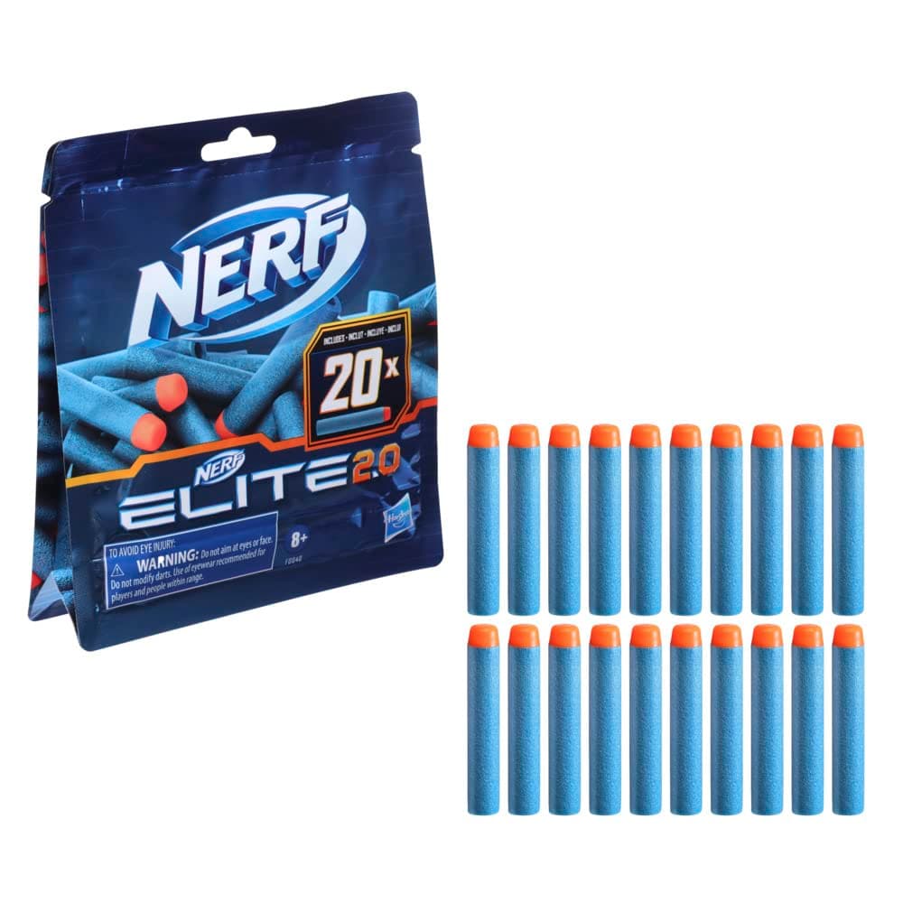 Elite 2.0 20-Dart Refill Pack, 20 Official Foam Darts for Elite 2.0 Blasters, Compatible with All Elite Blasters, Multicolor
