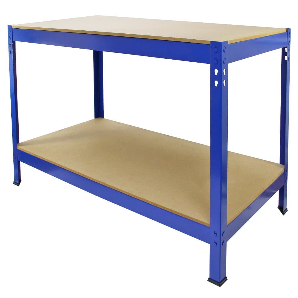 Monster Shop Workbench Garage Table Metal Storage Shelving DIY Tools Heavy Duty Work Bench Workshop Shed / 2 Shelves 90cm x 100cm x 60cm / Blue