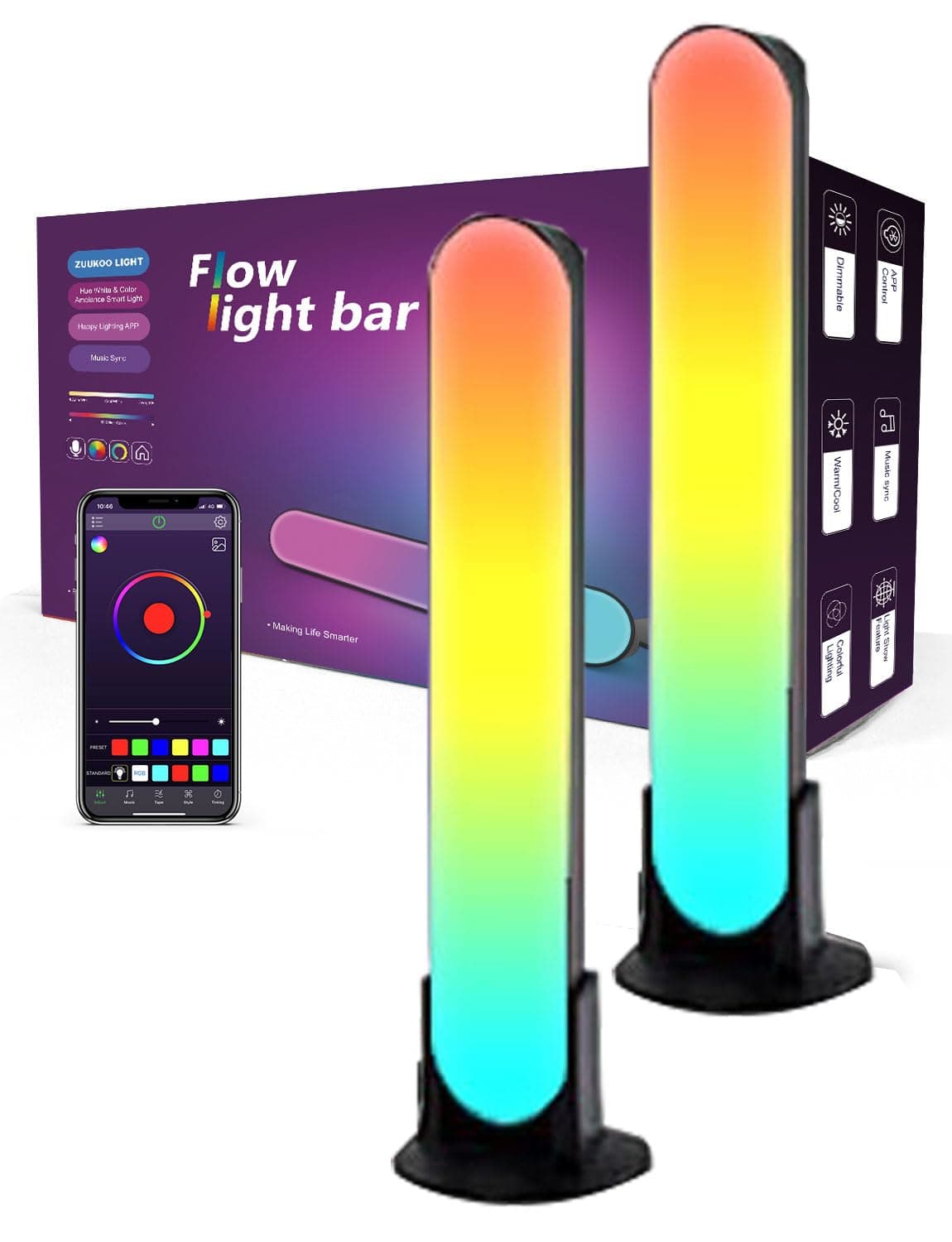 ZUUKOO LIGHTSmart LED Light Bar, RGB with 19 Dynamic Modes and Music Sync Modes, TV LED Backlight, Mood Lighting, USB Ambient Lighting for Gaming, Movies, PC, TV, Room Decoration