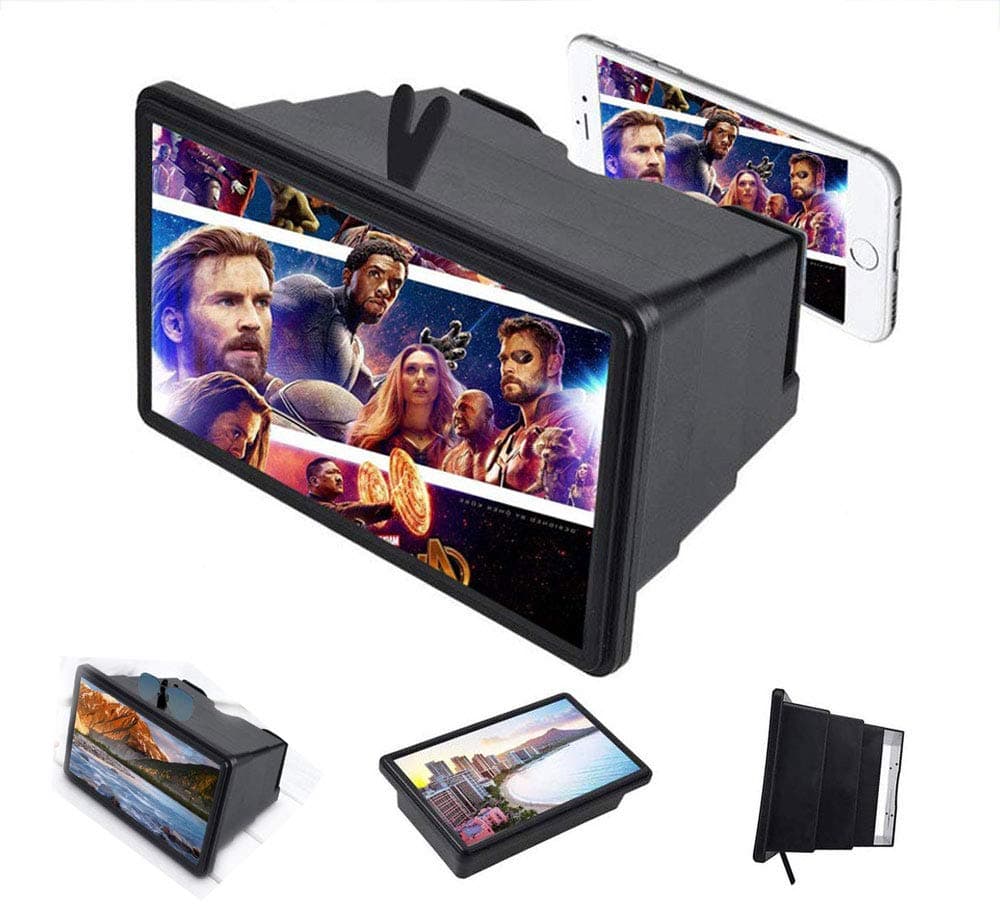 Peedeu 14" HD Stereoscopic Phone Screen Enlarger Projector,3d Screen Magnifier, Anti-Blue Radiation,Portable Home Cinema Cellphone Amplifier For All Smartphones (14" Black)