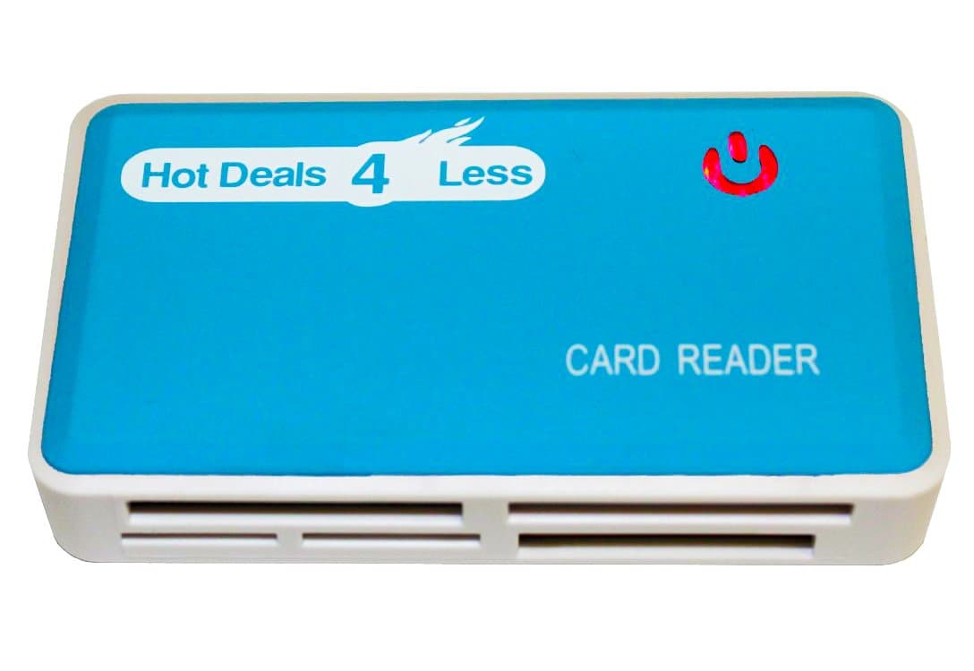 Hot Deals 4 Less All in one USB Card Reader for SD / SDHC / SDXC / Micro SD / Micro SDHC / Micro SDXC / CF I / CF II / CF Ultra II / xD / M2 / MS Memory Stick / Memory Stick Pro / Memory Stick Duo / MMC I / MMC II / RS-MMC / HS-MMC. High Speed Reader with life time warranty. Color (Blue)