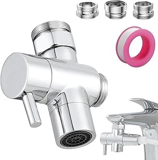 3 Way Shower Diverter - Solid Brass, Sink Valve Faucet Splitter for Kitchen or Bathroom, M22-M24, M22-G1/2 Adaptor, Silver