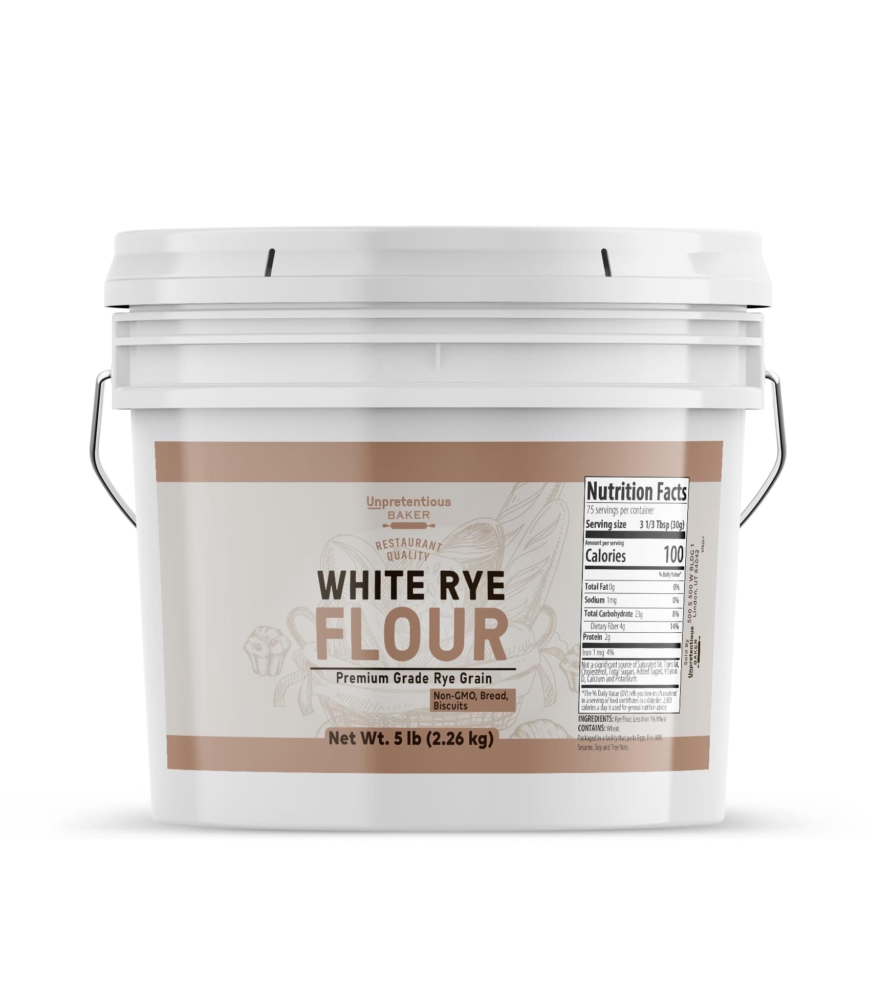 Unpretentious Baker White Rye Flour, Non-GMO, Bread, Biscuits & Baked Goods (1 Gallon)