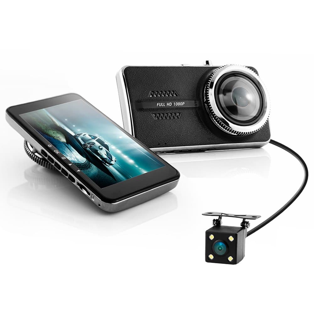 Dual Lens Dash Cam 4'' IPS LECCER 1080P Dash Camera with Rear Camera 170°Wide Angle On Dash Camera Ultra Thin Car Recorder with G-sensor, WDR, Motion detect, Loop Recording, Superior Night Mode