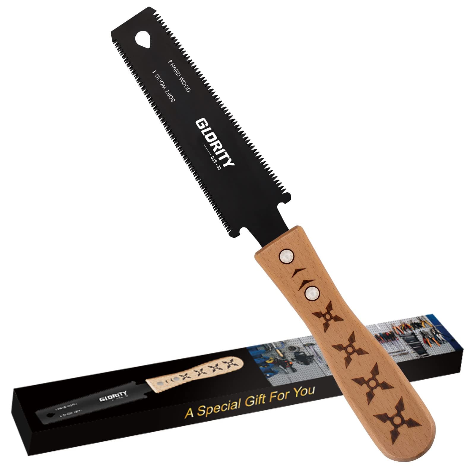 6 Inch Portable Hand Saw Japanese Pull Saw, Flush Cut, Three-Sided Cutting Edges, SK-5 Steel Double-Sided Sharp Blade 11/17TPI, Wood Cutting, Gifts for Men, Carpenters,DIY-DJS30