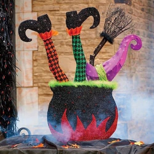Pre Lit 40" Upside Down Witch Legs Cauldron Outdoor Halloween Yard Decoration Corded Electric, Pre-Lighted, Waterproof