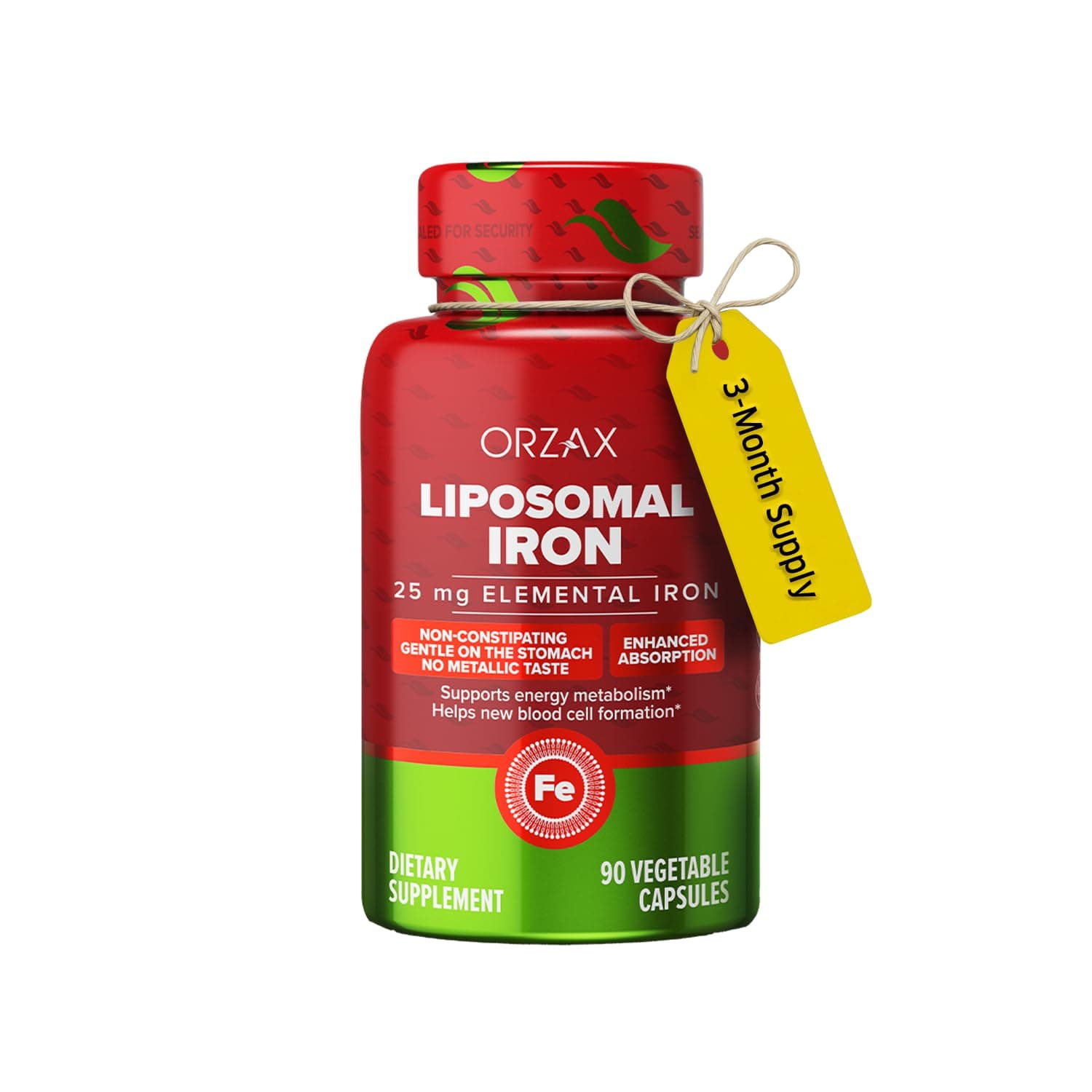 Iron Supplement 25 mg -Liposomal Technology- High Bioavailability 90 Vegetable Capsules, Helps New Blood Cell Production, Non-Constipating, Non-GMO & Gluten Free, for Women, Men, Adults