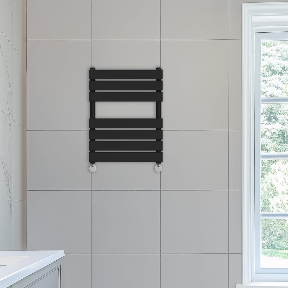 NRG 650 x 500 mm Designer Flat Panel Heated Towel Rail Radiator Black Bathroom Radiator