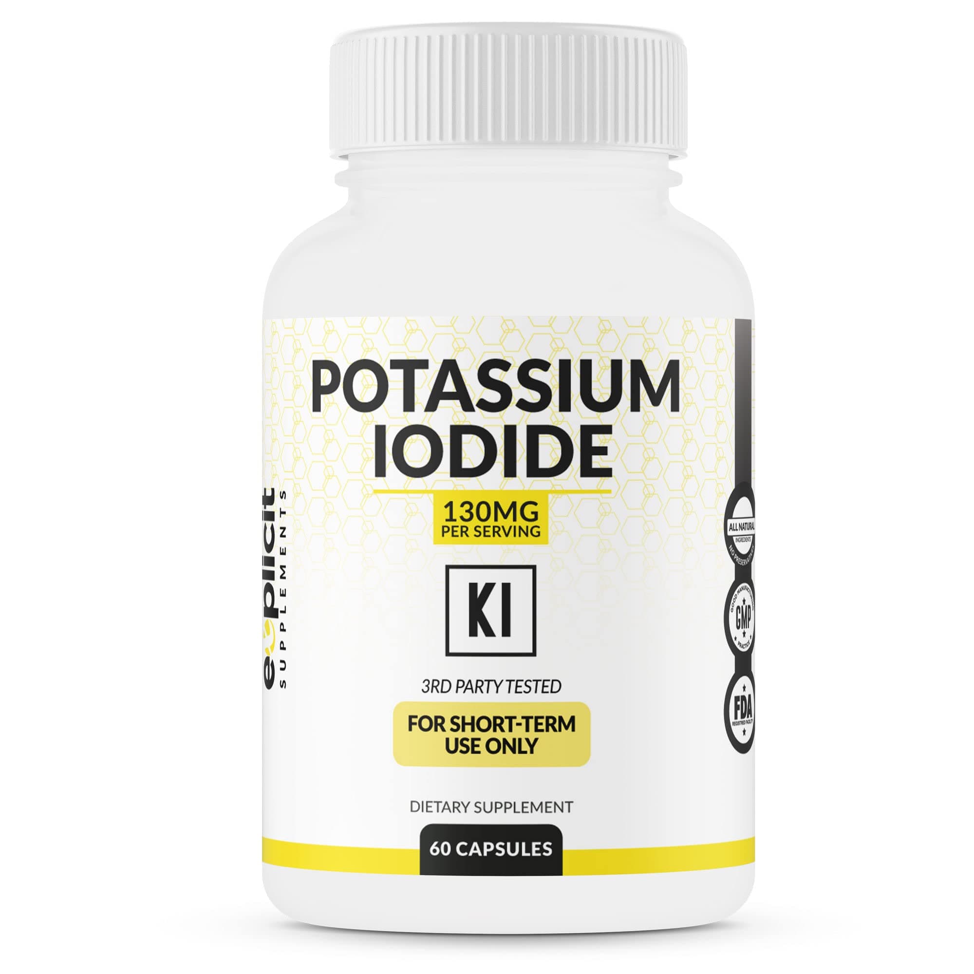 Potassium Iodide 130mg Dose - 30 Servings - Thyroid Support & Defense