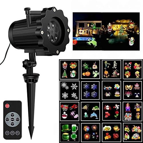 Tingtoms New Christmas Projector light, High Brightness 16 Pattern Slides Garden Lamp Waterproof Landscape Projection Lighting with 60ft RF Remote for Halloween Christmas Holiday Party Decor