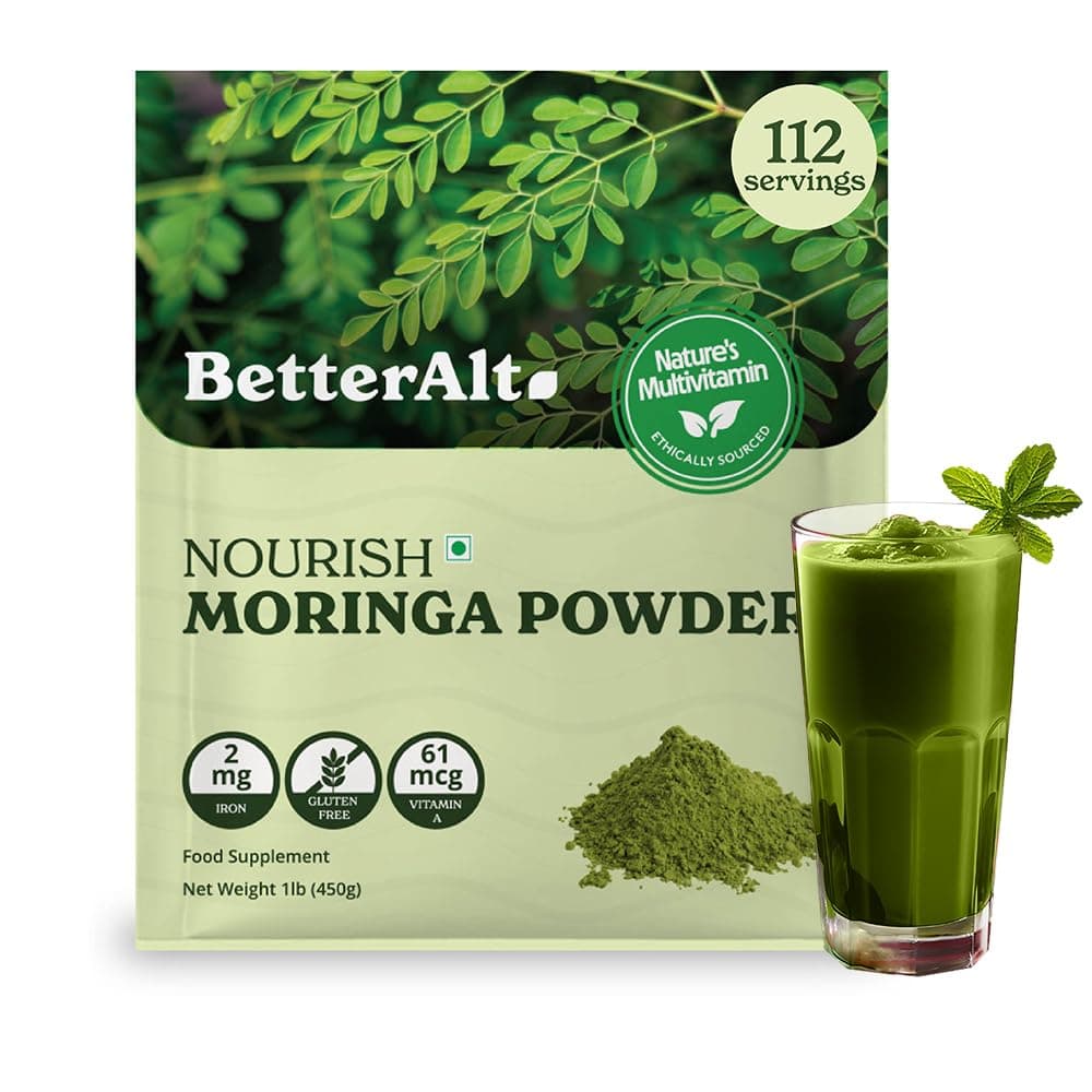 Better Alt Moringa Powder 450g (112 Servings), Moringa Leaf Powder for Immunity, Skin & Hair, Boosts Metabolism, Rich Source of Calcium, Iron & Antioxidants Pack of 1