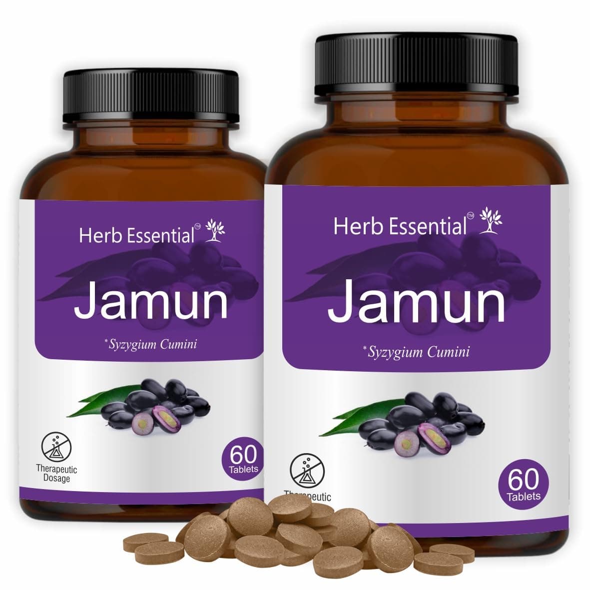 Herb Essential Jamun Tablet 500mg, 60 Tablets (pack of 2)|Regulate Blood Sugar,Natural Blood Purifier,Helps in Detoxification|Diabetes Care | High Concentration Extract