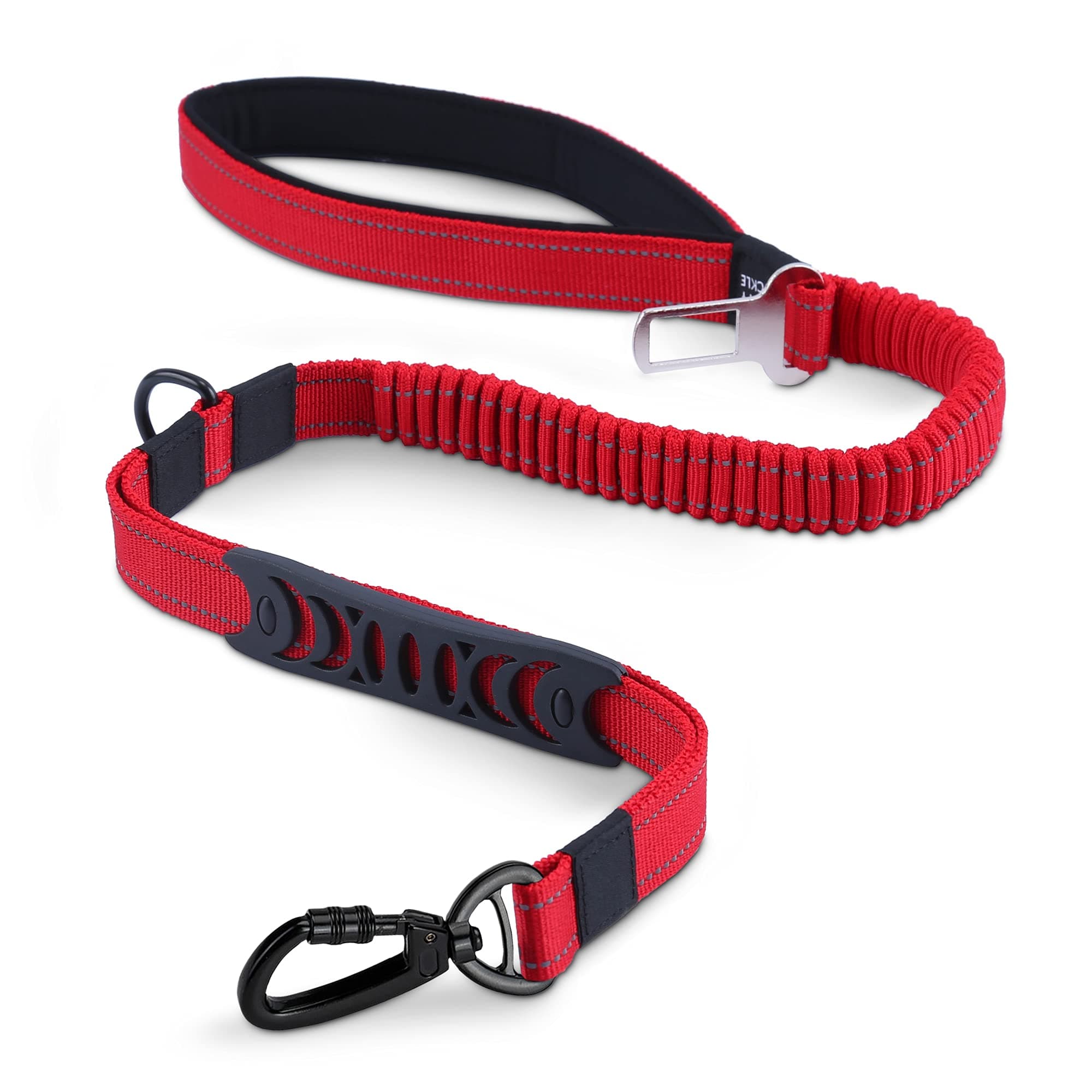 Bungee Dog Lead Zero Shock Pet Leash Reflective with Car Seat Belt Safety Buckle and Traffic Control Handle(3-5ft, Red)