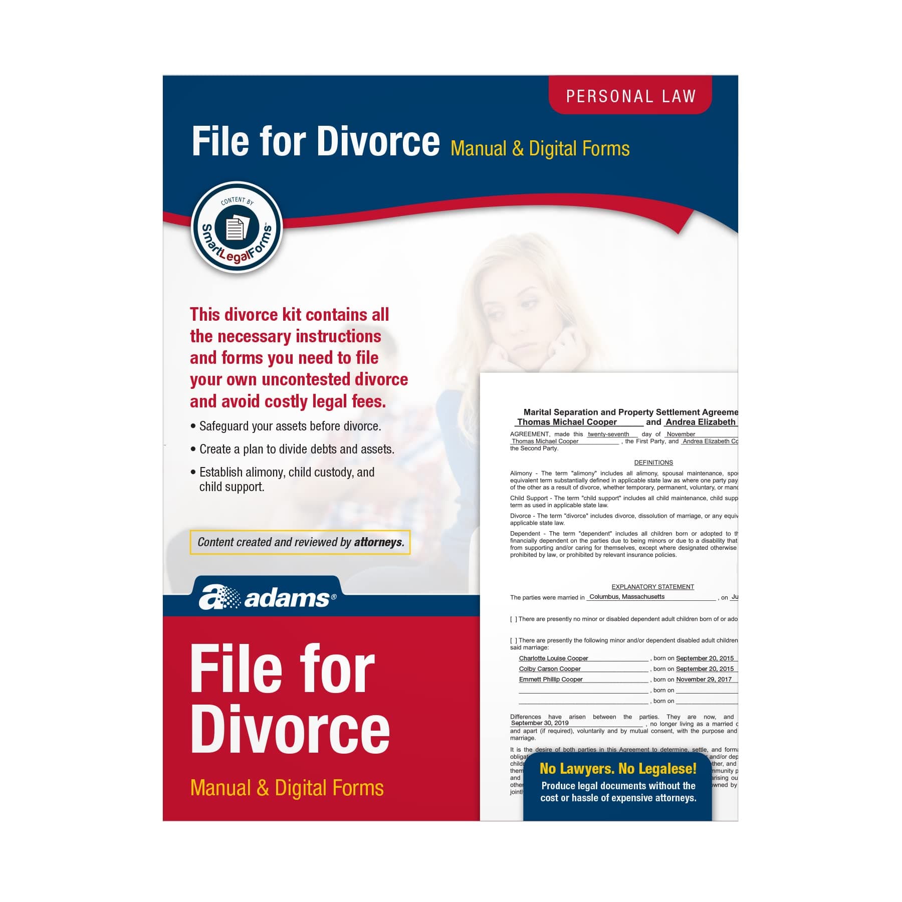 Adams Divorce Kit, Downloadable Forms and Instructions, Details on Packaging, Divorce Forms for All 50 States (K302)