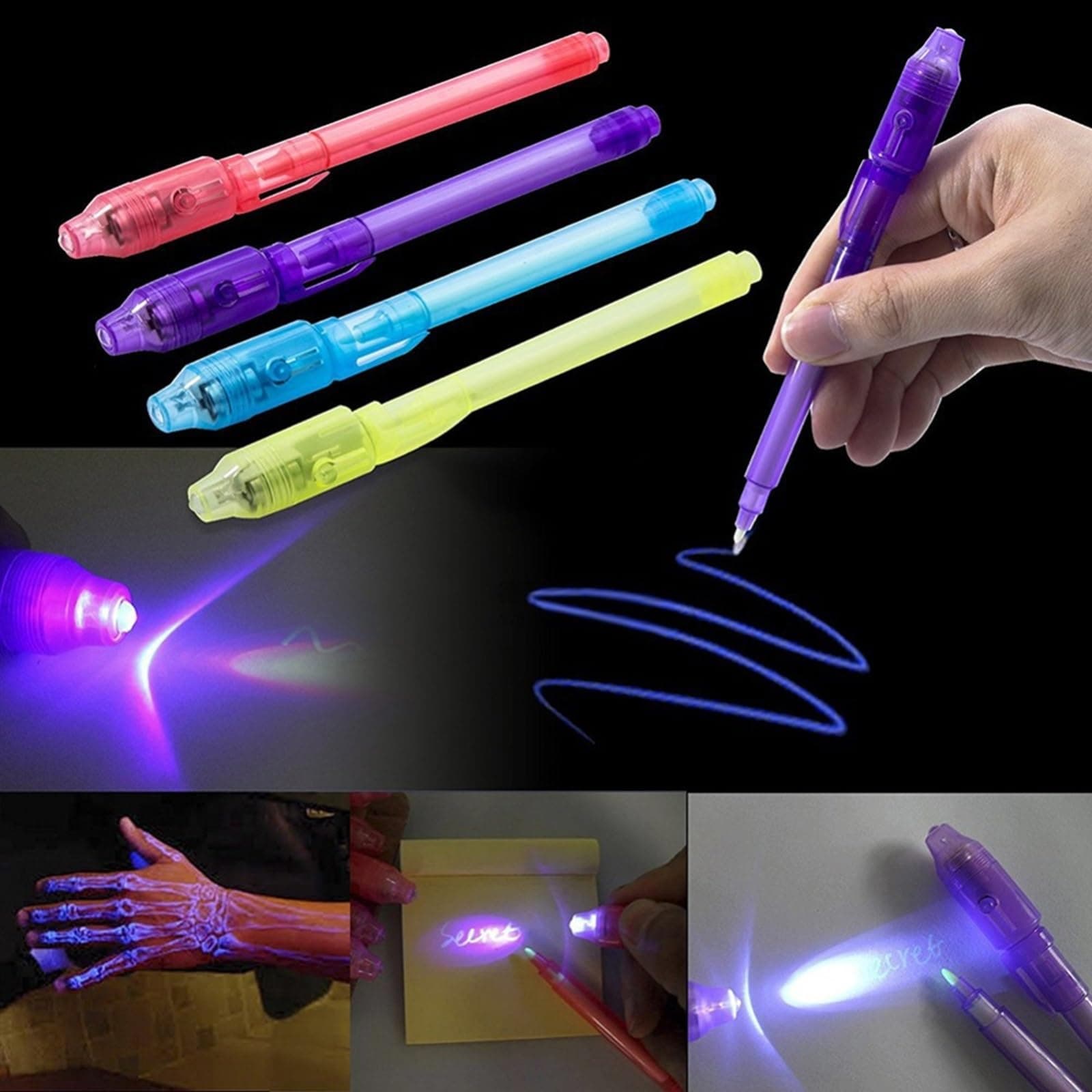 SILLYME 20 Pc Invisible Ink Magic Pen With Uv Light - Return Gifts Birthday Party For Kids - Secret Message Pen For Kids - Spy Pen Cheating Pen Gadget - Best Birthday Return Gifts For Kids - Black