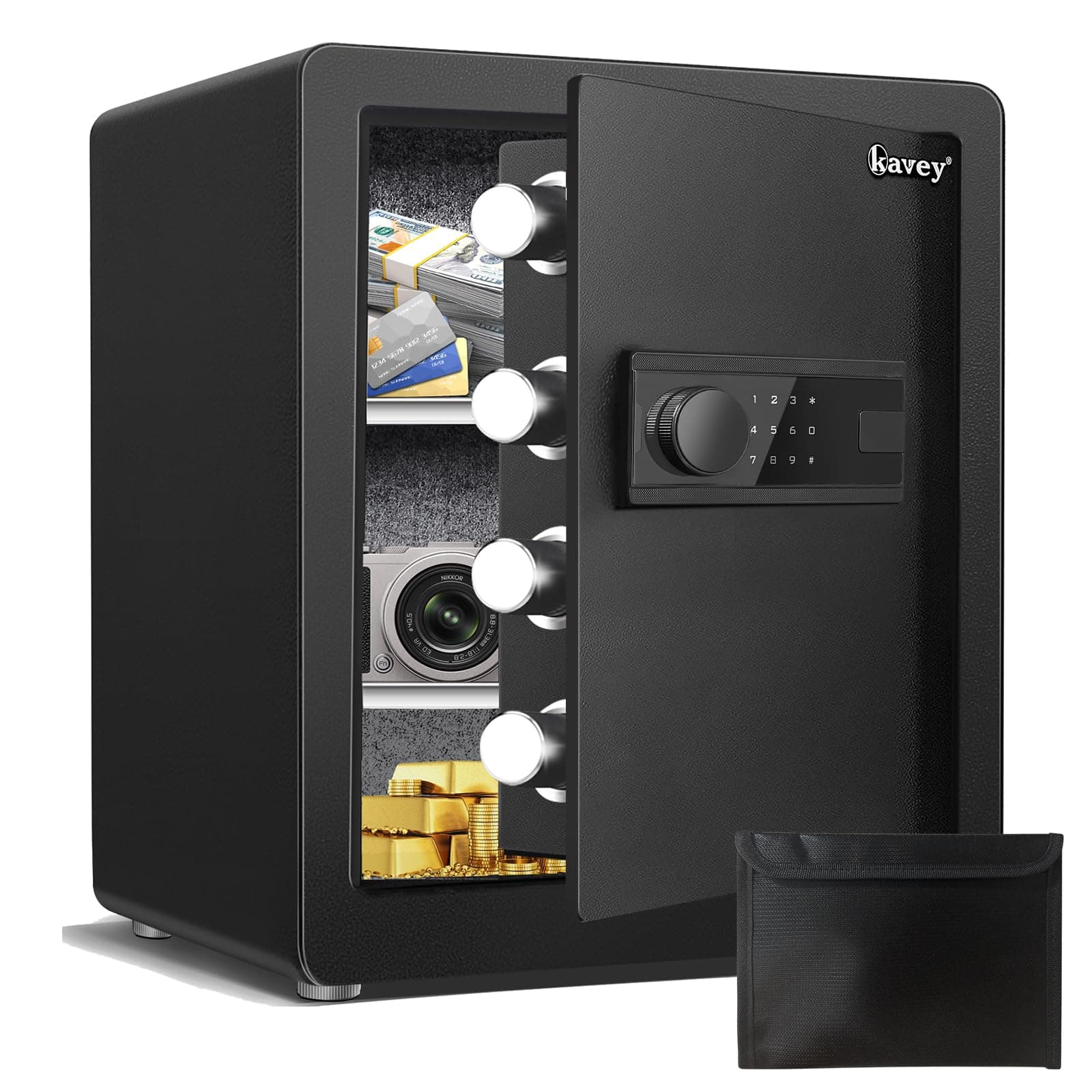 Kavey 2.0 Cub Safe Box, Steel Security Safe and Lock Box with Backlit Touch Screen Keypad, Dual Alarm System, Mute Function and LED Light for Home Office 12.6"D x 14.96"W x 17.72"H