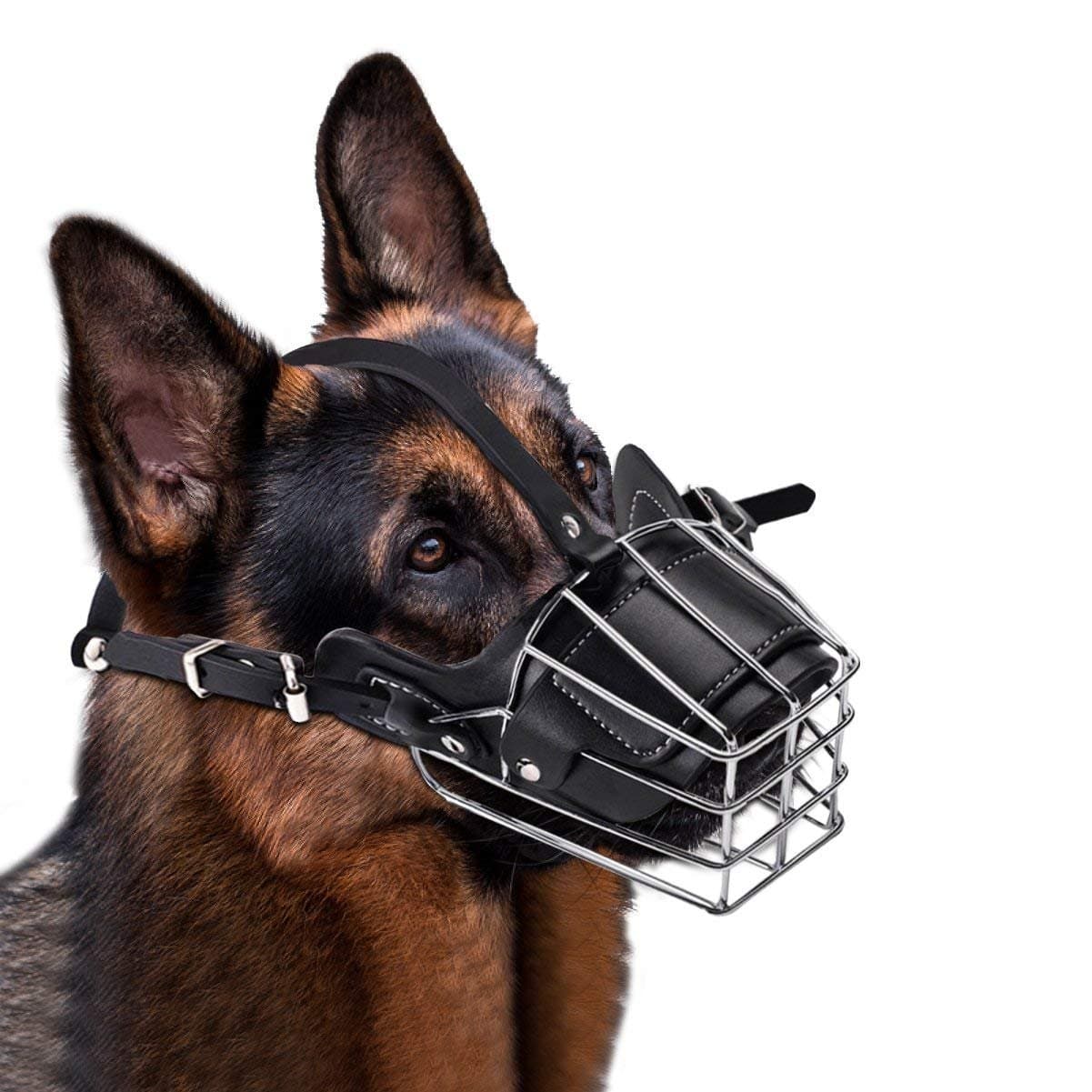 Dog Muzzle, loveone(TM) Adjustable Wire Leather Basket Mask for Anti-Bite, Strong Breathable Metal Safety Protection Cover for Medium/ Large Pets(L, Black)