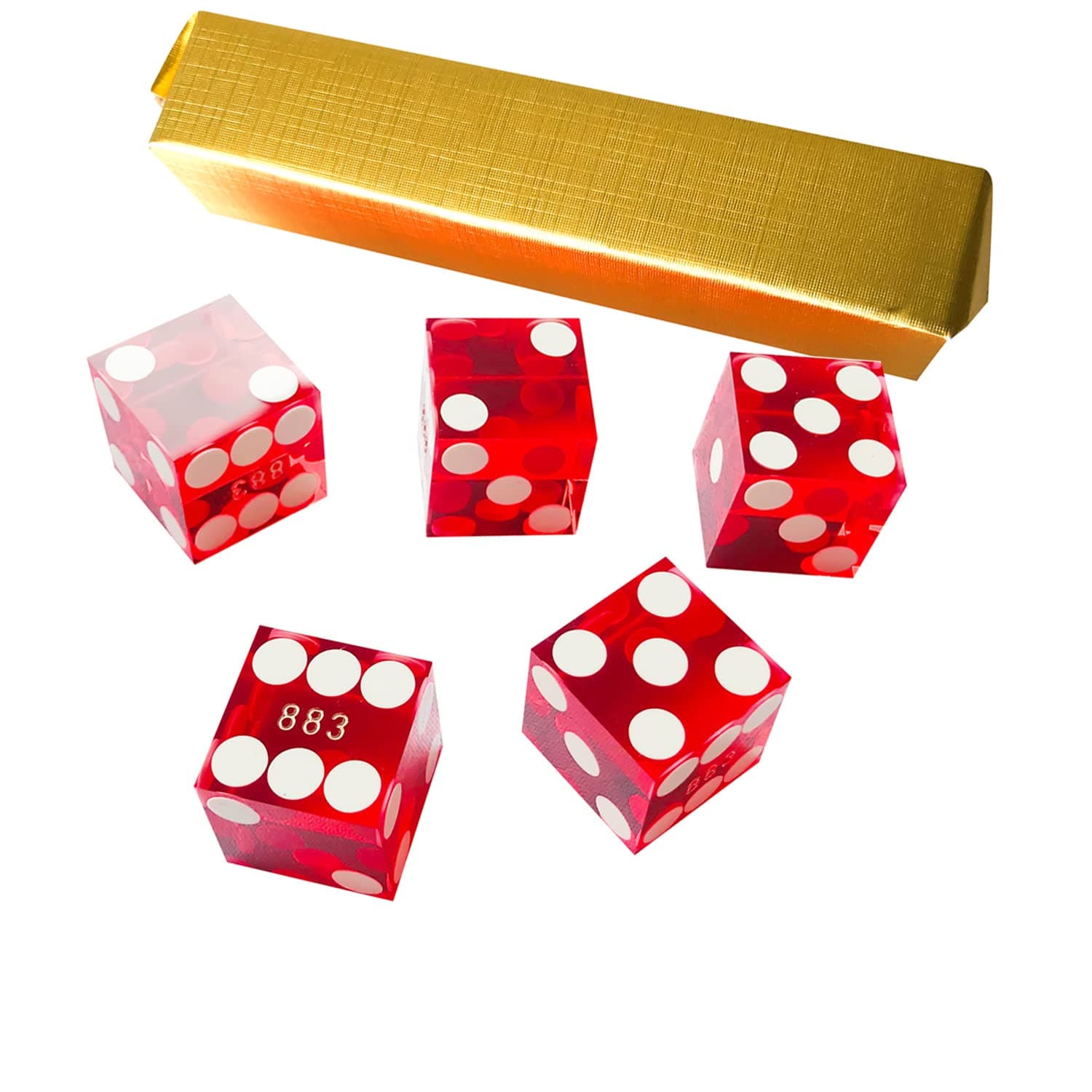 Yuanhe Set of 5 Grade AAA Precision 19mm Serialized Casino dice with Razor Edges and Corners - red …