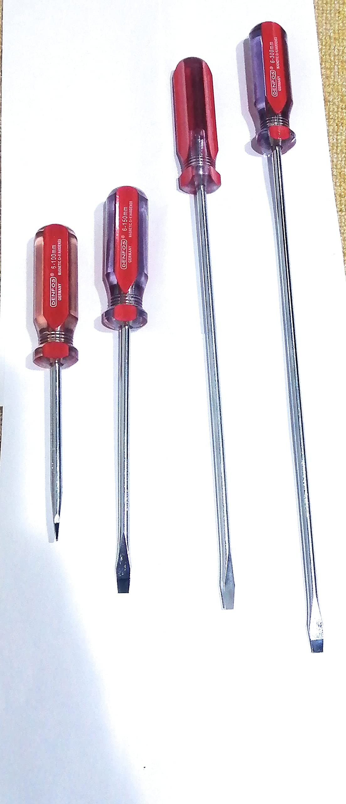 DENFOS LINE COLOR SCREWDRIVER FLAT HEAD 8"; CHROME VANADIUM SCREW DRIVER SLOTTED HEAD 200mmx6mm