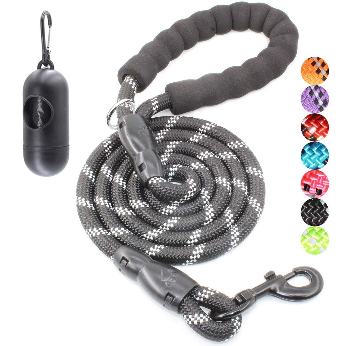 BAAPET 4/5/6 FT Strong Dog Leash with Comfortable Padded Handle and Highly Reflective Threads for Small Medium and Large Dogs (6FT-1/2', Black)