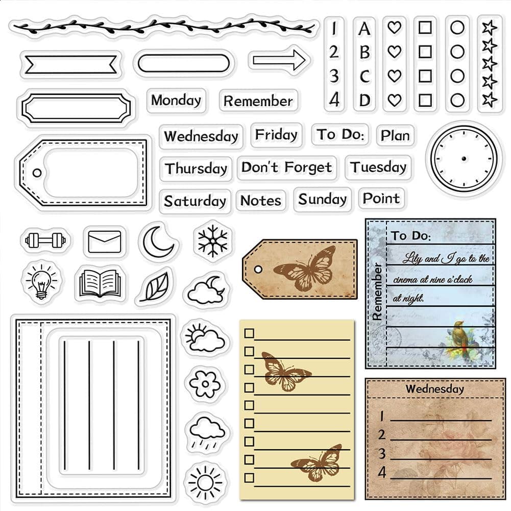 CRASPIRE Calendar Planner Frame Clear Rubber Stamp Month Week Date Time Transparent Silicone Seals Stamp for Journaling Card Making DIY Scrapbooking Handmade Photo Album Notebook Decor 6.3 x 4.3inch