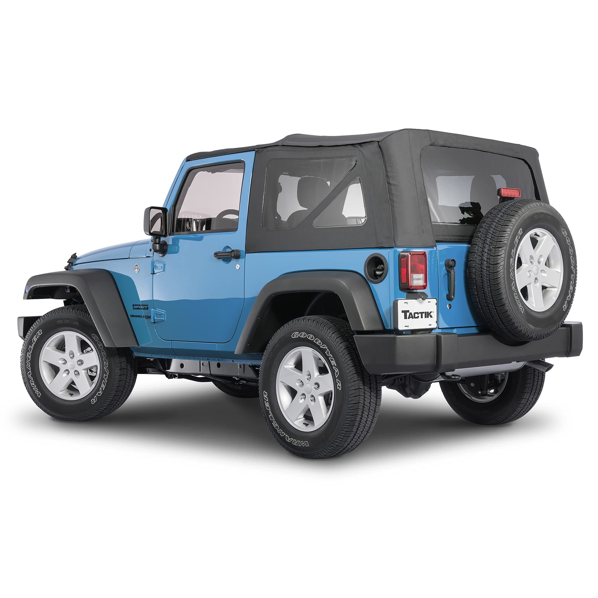 TACTIK Fabric Only Replacement Soft Top, Black Diamond - Fits Jeep Wrangler JK 2-Door - Custom-Fit Fabric Roof with Removable Side and Back Window (2013-2018 Wrangler JK 2-Door)