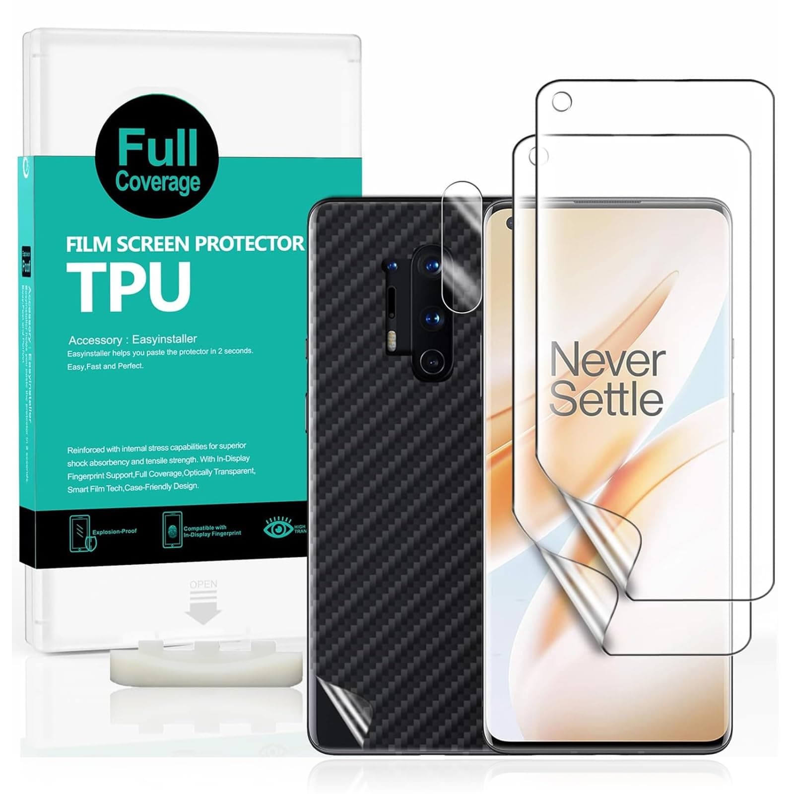 Ibywind 2 Pcs Screen Protector For OnePlus 8 Pro,Flexible TPU Film,With 1Pc Camera Lens Protector,1Pc Back Film,Bubble Free,Easy To Install